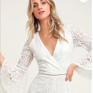 Lulus Babygirl White Lace Faux Wrap Romper